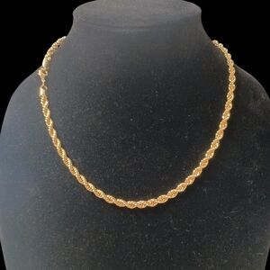 Unisex 18K Gold Bonded Italian Gold-Filled 5mm 19 Inch Rope Chain No Tarnish